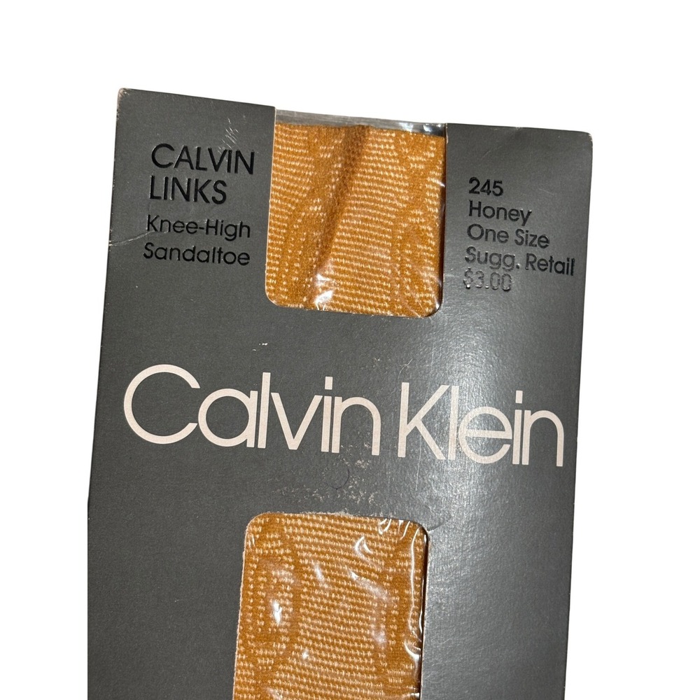 Vintage 1985 Calvin Klein Links Knee-High Stockings Honey Sandaltoe One Size USA